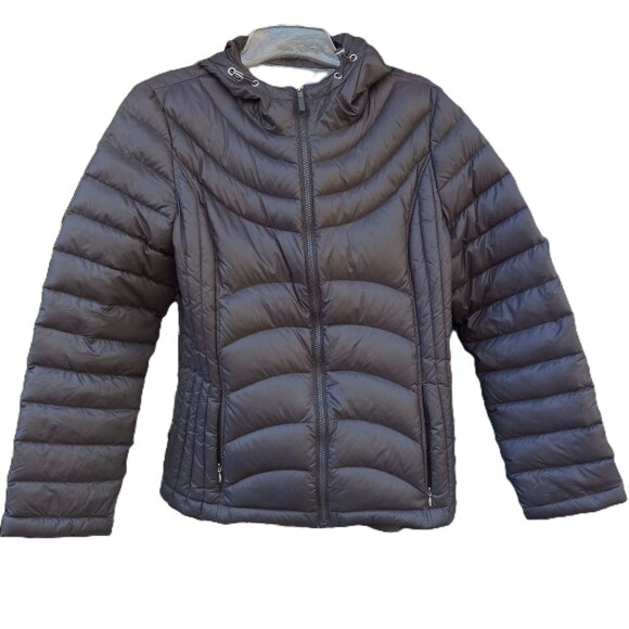 Andrew Marc Puffer Jacket Size Large Premium Down Packable Hooded Full Zip Gray - Picture 1 of 4